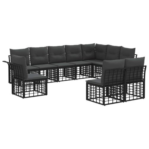 Комплект дивани за открито 10 pcs Черно и тъмно сиво Полиестер