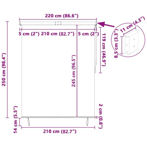 Ролетна щора Антрацит 200 x 250 см Текстил и Алуминий