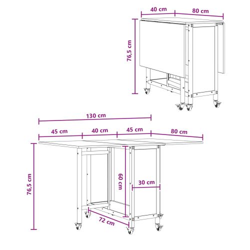 Сгъваема трапезна маса с колелца 130 x 80 x 76,5 см стомана PB