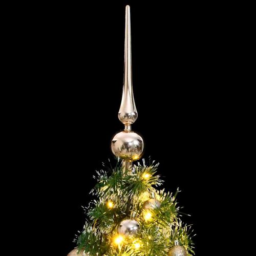 Изкуствена коледна елха, 150 LED, топки и флокиран сняг, 150 см