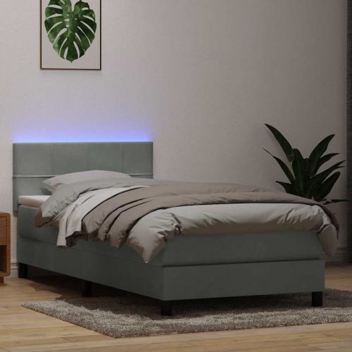 Боксспринг легло с матрак и LED, светлосиво, 80x210 см, кадифе
