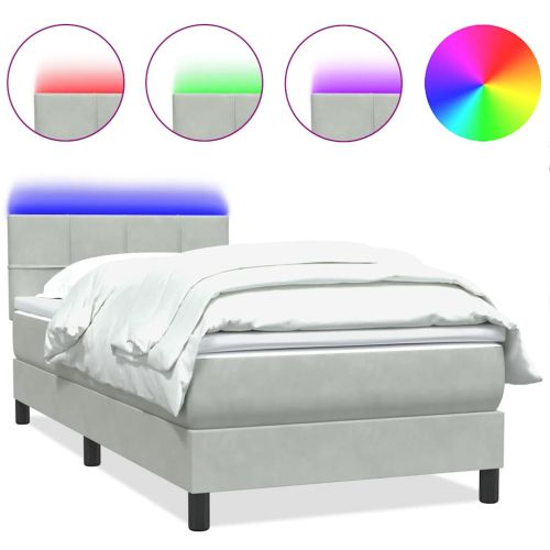 Боксспринг легло с матрак и LED, светлосиво, 80x210 см, кадифе