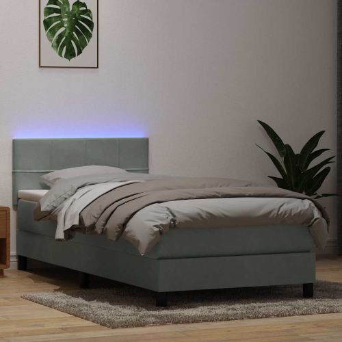 Боксспринг легло с матрак и LED, светлосиво, 80x220 см, кадифе