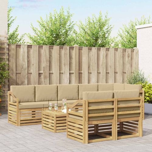 Комплект дивани за открито 9 pcs Бяло и Бежово 59 x 59 x 37 см
