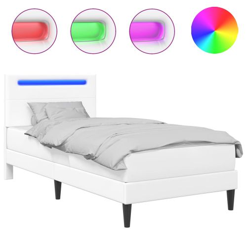 Рамка за легло с LED ленти Бяло 100 x 200 cm Изкуствена
