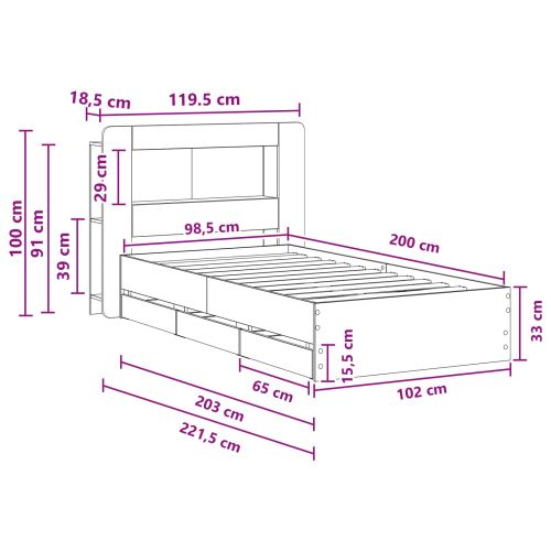 Леглово рамо с хранилище Бяло 100 x 200 cm Инженерна дървесина