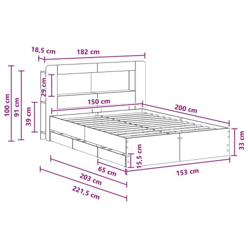 Леглово рамо с хранилище с таблото Бетонно сиво 150 x 200 cm
