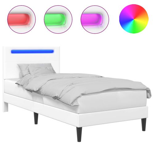 Рамка за легло с LED ленти Бяло 100 x 200 cm Изкуствена