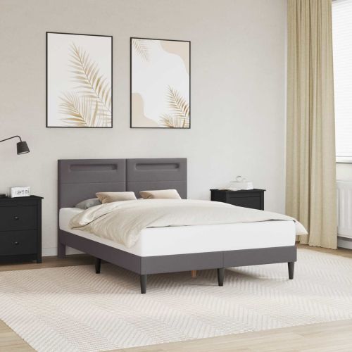 Рамка за легло с LED ленти Сиво 140 x 200 cm Изкуствена