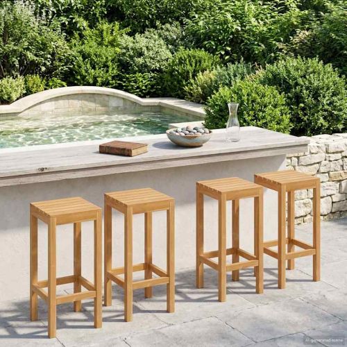 Бар стол 4 pcs Натурално 35 x 35 x 75 см Солидно тиково дърво