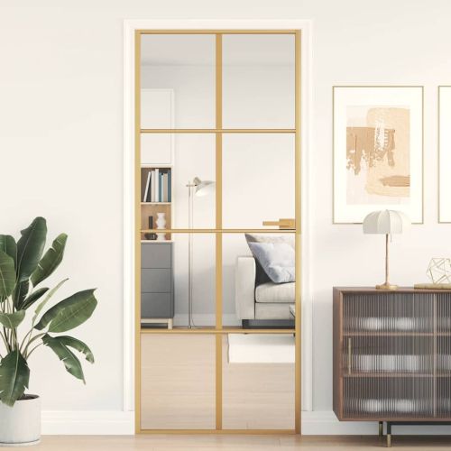 Интериорна врата златиста 83x201,5 см закалено стъкло алуминий