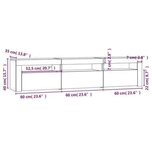 ТВ шкаф с LED осветление, бетонно сив, 180x35x40 см