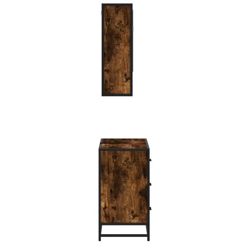 Комплект мебели за баня от 2 части, опушен дъб, инженерно дърво