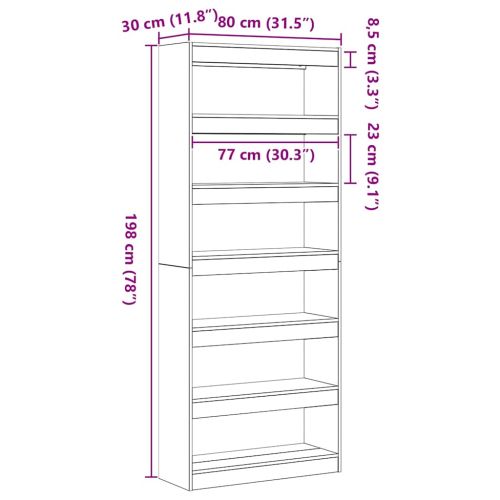 Шкаф за книги 6 нива 80 x 30 x 198 см Инженерна дървесина