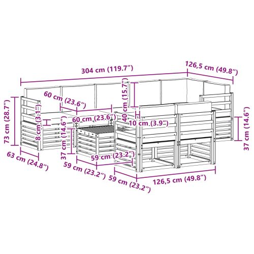 Комплект дивани за открито 9 pcs Бяло и Бежово 59 x 59 x 37 см