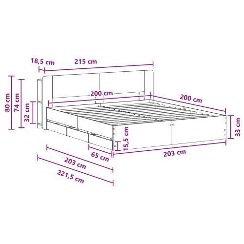 Леглово рамо с хранилище с таблото Сив Сонома 200 x 200 cm