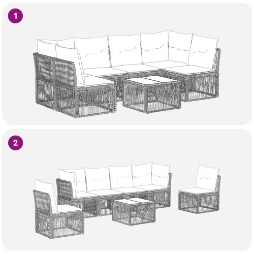 Градински Софа Комплект 7 pcs Черно полиратан