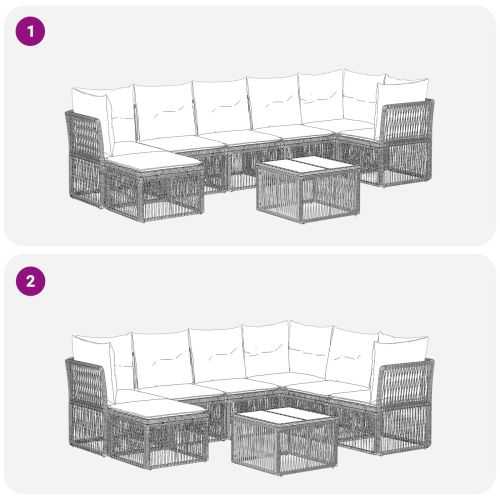 Градински Софа Комплект 8 pcs Сиво полиратан