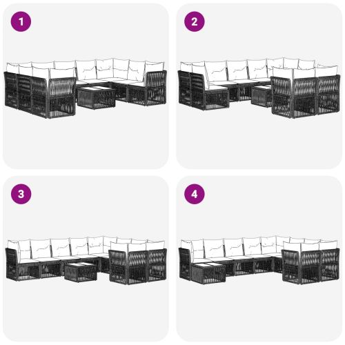 Градински Софа Комплект 10 pcs Сиво полиратан