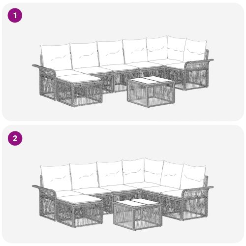 Градински Софа Комплект 8 pcs Сиво полиратан