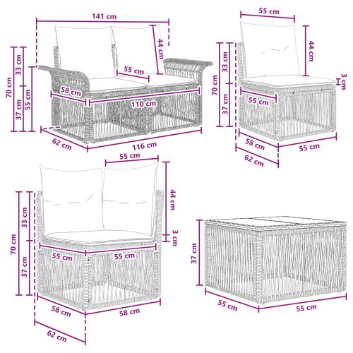 Градински Софа Комплект 14 pcs Черно полиратан