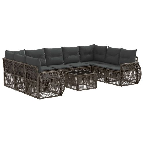 Градински Софа Комплект 10 pcs Сив и тъмен сив полиратан