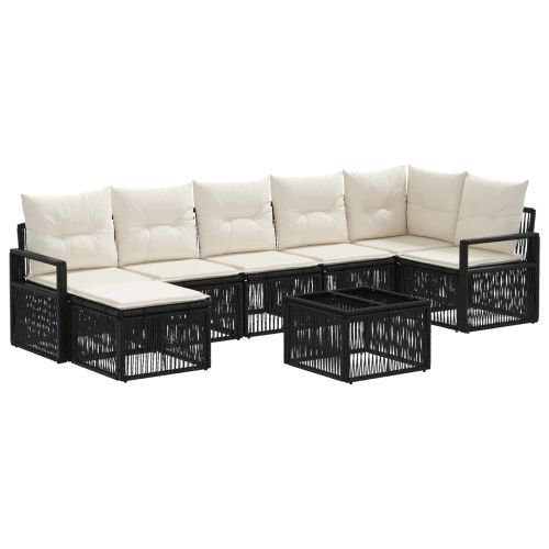Градински Софа Комплект 8 pcs Черно полиратан