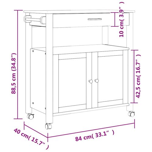 Кухненска количка "MONZA" 84x40x88,5 см бяла борово дърво масив