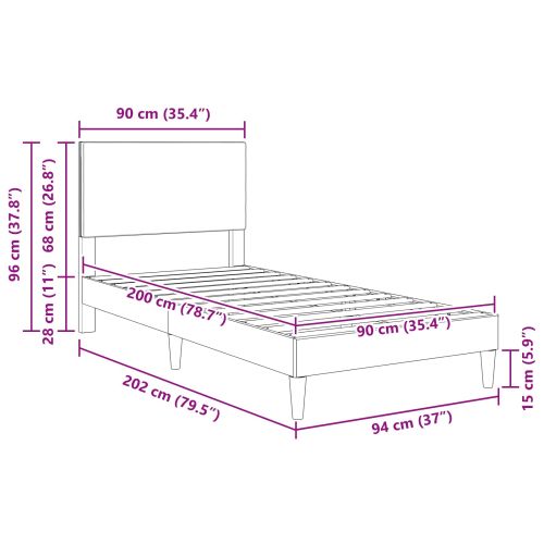 Рамка за легло с таблото Светлосиво 90 x 200 cm Кордюрова тъкан