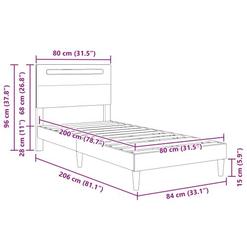 Рамка за легло с LED ленти Черно 80 x 200 cm Изкуствена