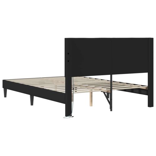 Рамка за легло с LED ленти Черно 140 x 190 cm Изкуствена