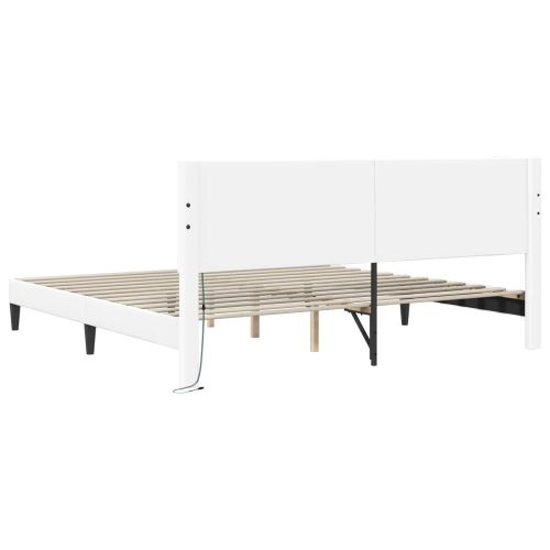 Рамка за легло с LED ленти Бяло 180 x 200 cm Изкуствена