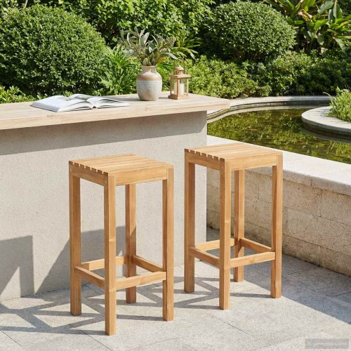 Бар стол 2 pcs Натурално 35 x 35 x 75 см Солидно тиково дърво