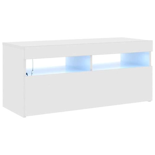 ТВ шкаф с LED осветление, бял гланц, 90x35x40 см