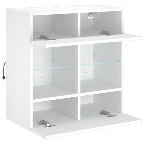 Стенен ТВ шкаф с LED осветление, бял, 58,5x30x60,5 см