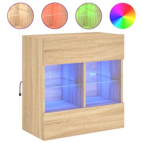Стенен ТВ шкаф с LED осветление, сонома дъб, 58,5x30x60,5 см