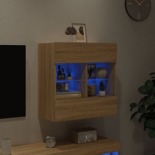 Стенен ТВ шкаф с LED осветление, сонома дъб, 58,5x30x60,5 см