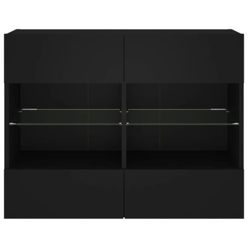 Стенен ТВ шкаф с LED осветление, черен, 78,5x30x60,5 см