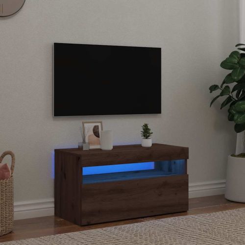 ТВ шкаф с LED осветление, 75x35x40 см, инженерно дърво