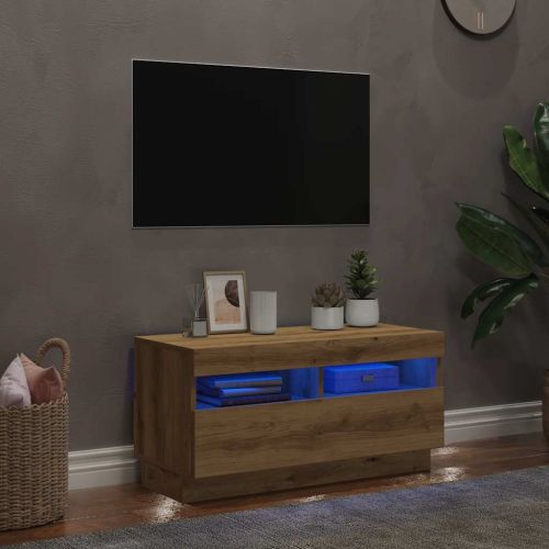 ТВ шкаф с LED осветление, 80x35x40 см, инженерно дърво