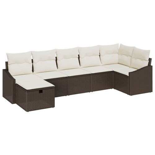 Комплект дивани с възглавница със съхранение Кафяво полиратан