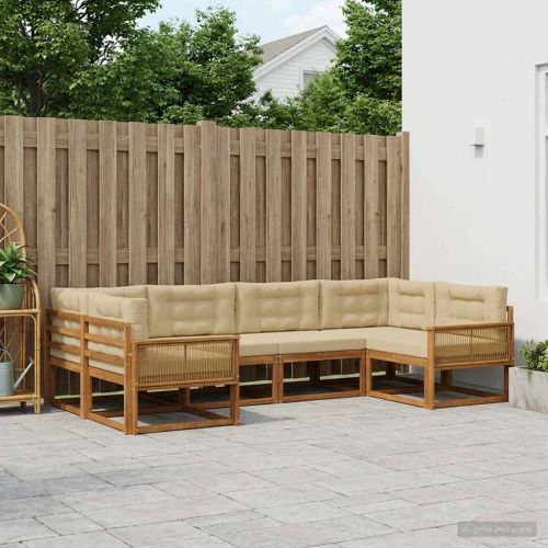 Комплект дивани за открито 7 pcs Натурален и Бежов
