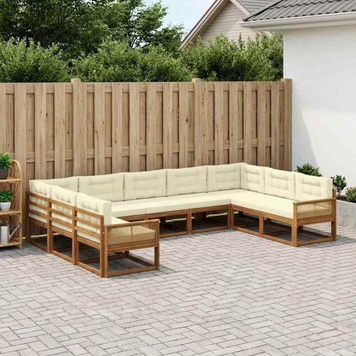Комплект дивани за открито 9 pcs Натурален и Крема