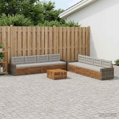 Комплект дивани за открито 9 pcs Натурално и светлосиво