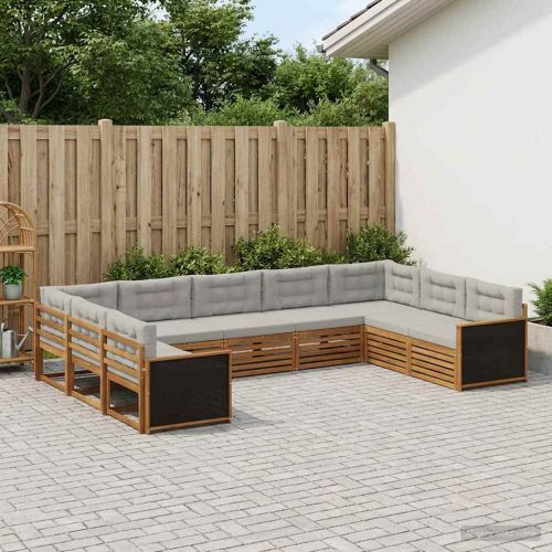 Комплект дивани за открито 9 pcs Натурално и светлосиво