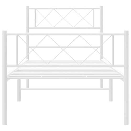 Метална рамка за легло с горна и долна табла, бяла, 100x200 см
