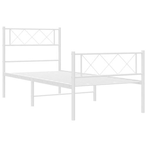 Метална рамка за легло с горна и долна табла, бяла, 100x200 см