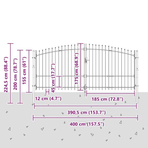 Двойна порта с заключване Woerden Сив 400 x 224,5 см Стомана