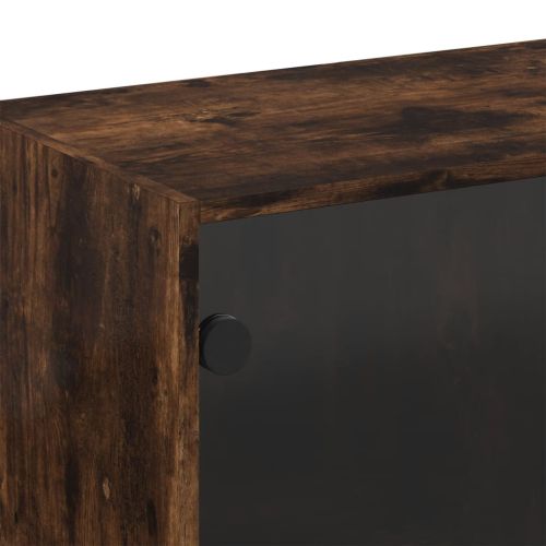 Стенен шкаф със стъклени врати, опушен дъб, 68x37x68,5 см