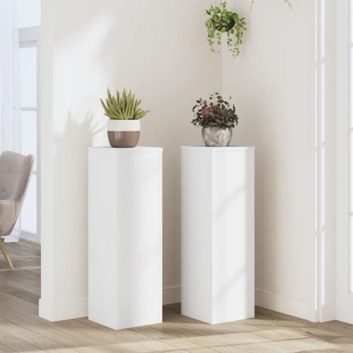 Стойки за растения 2 бр бели 25x25x80 см инженерно дърво